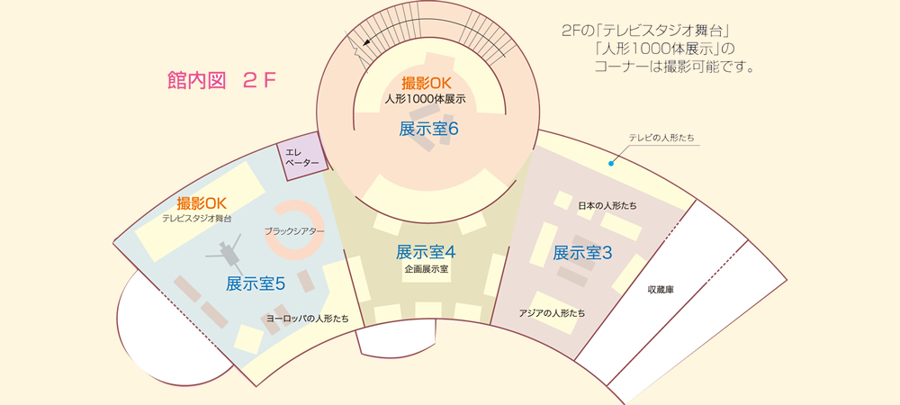 とらまる人形劇ミュージアムの館内図2Fフロアマップ